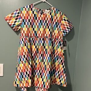 Target Pride Dress Checkered Skater Rainbow Short Sleeve Cotton w/ Pockets L
